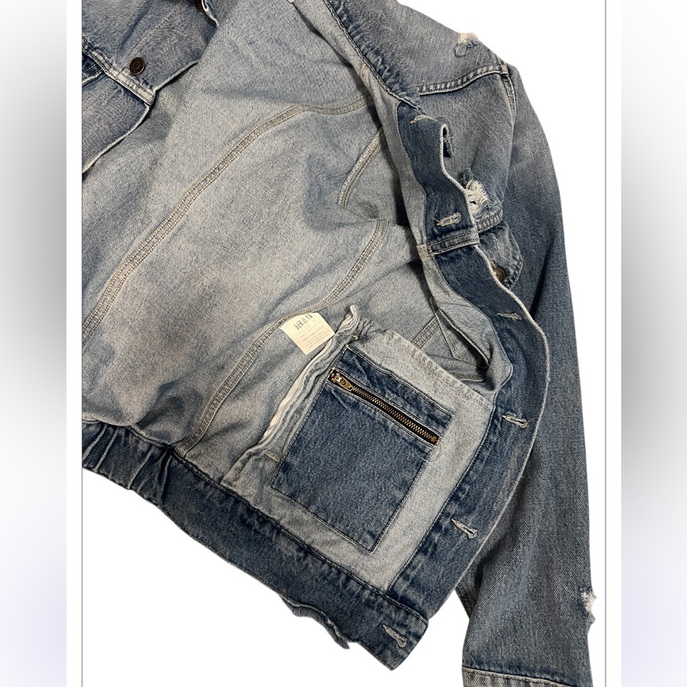 SER.O.YA Oversized Unisex Ryan distressed denim jacket. Men’s M / Women’s L - Picture 3 of 9